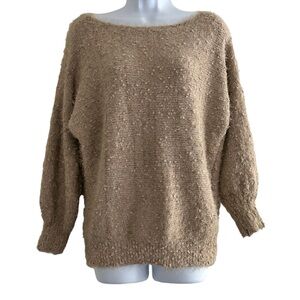 L Love Women’s Medium Tan Textured Popcorn Knit Sweater 3/4 Sleeves